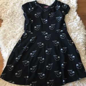 Cat & Jack sloth print dress kids girls size medium M 7 8 black white casual
